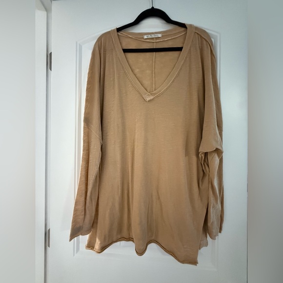 Free People Tan Long Sleeve Top with Side Slits - Picture 1 of 4